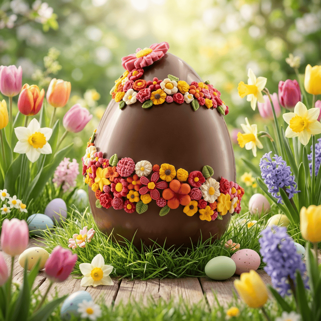 Flowers Easter egg milk chocolate 500g with mini eggs inside 5407008478155 The Belgian Chocolate Makers