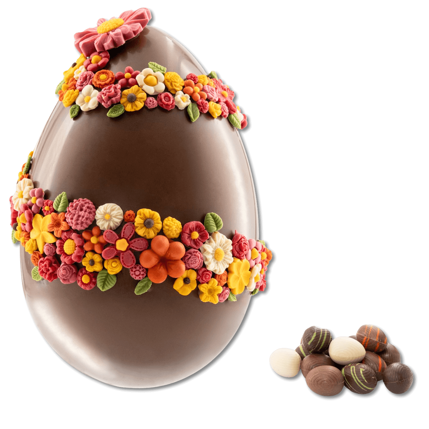 Flowers Easter egg milk chocolate 500g with mini eggs inside 5407008478155 The Belgian Chocolate Makers