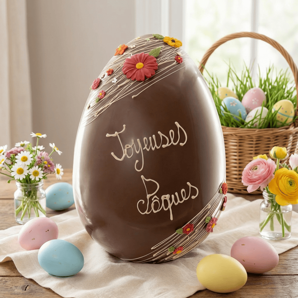 Joyeuses Pâques milk chocolate giant Easter egg 3.5kg 5407008479664 The Belgian Chocolate Makers