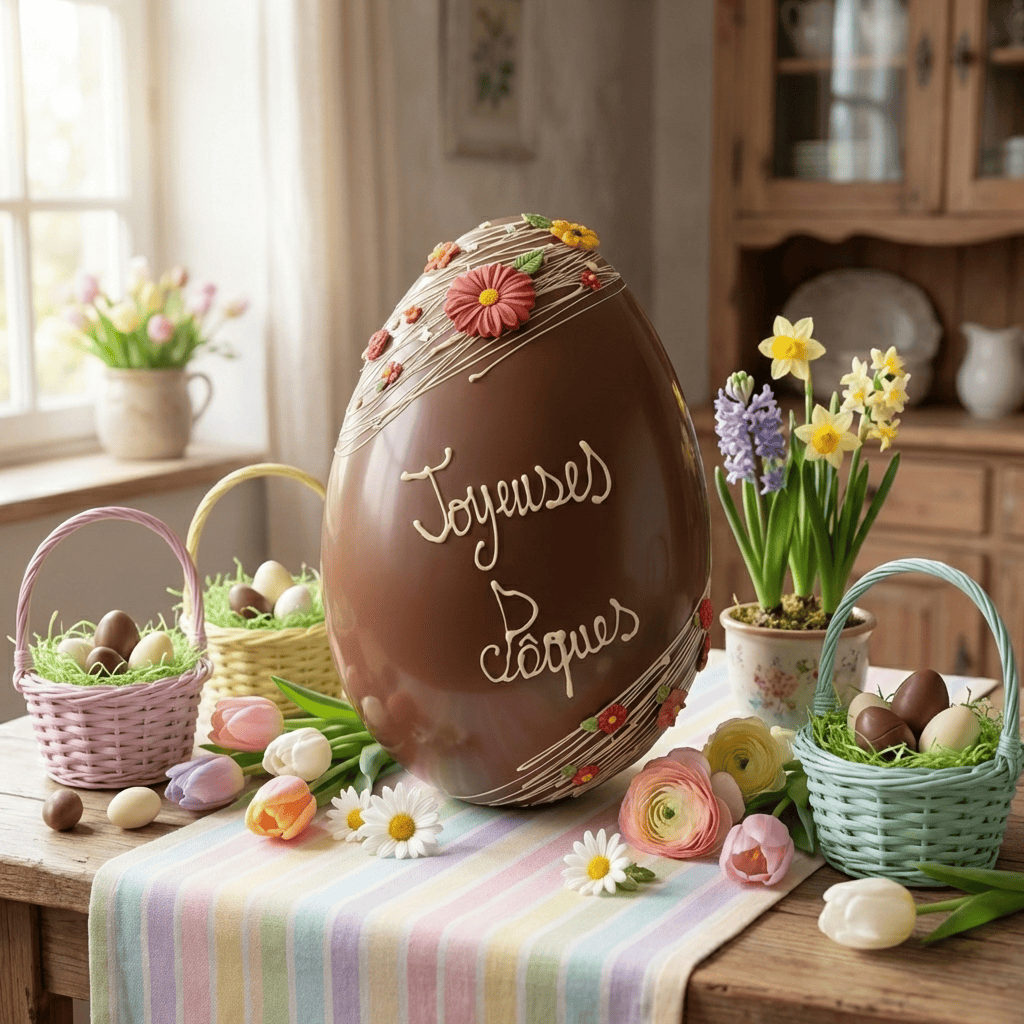 Joyeuses Pâques milk chocolate giant Easter egg 3.5kg 5407008479664 The Belgian Chocolate Makers