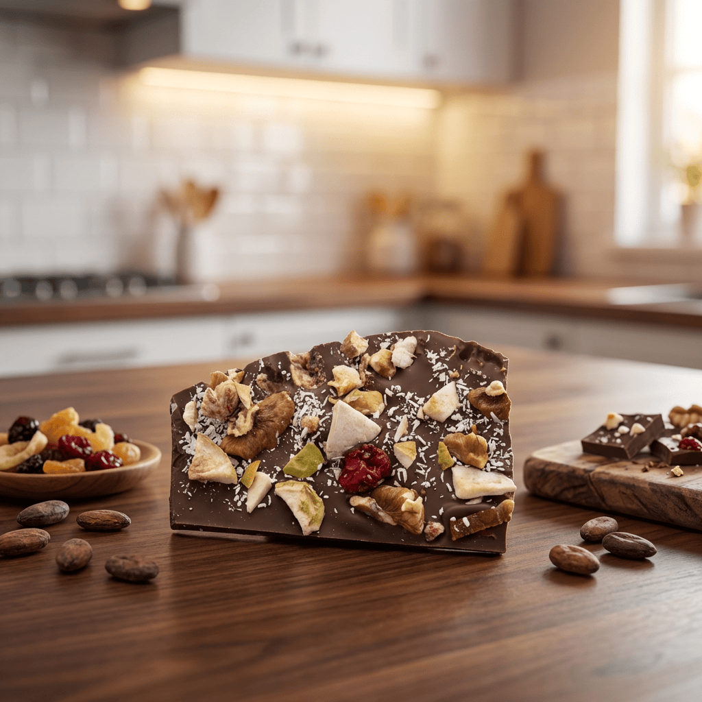 Milk chocolate broken bars with fig, lemon, cranberry, walnut, coconut 5407008479558 The Belgian Chocolate Makers