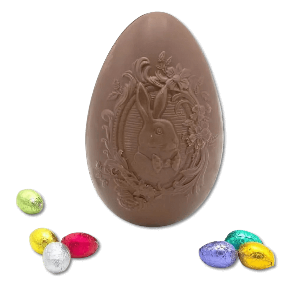 Milk chocolate bunny Easter egg 320g and mini eggs inside 5407008471583 The Belgian Chocolate Makers