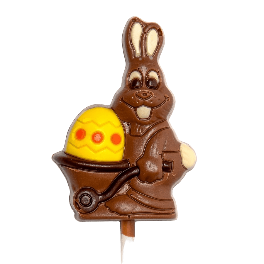 Milk chocolate bunny with egg lollipop 20g 5407008477530 The Belgian Chocolate Makers