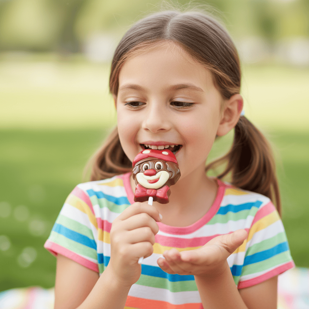 Milk chocolate clown lollipop 30g 5407008476694 The Belgian Chocolate Makers