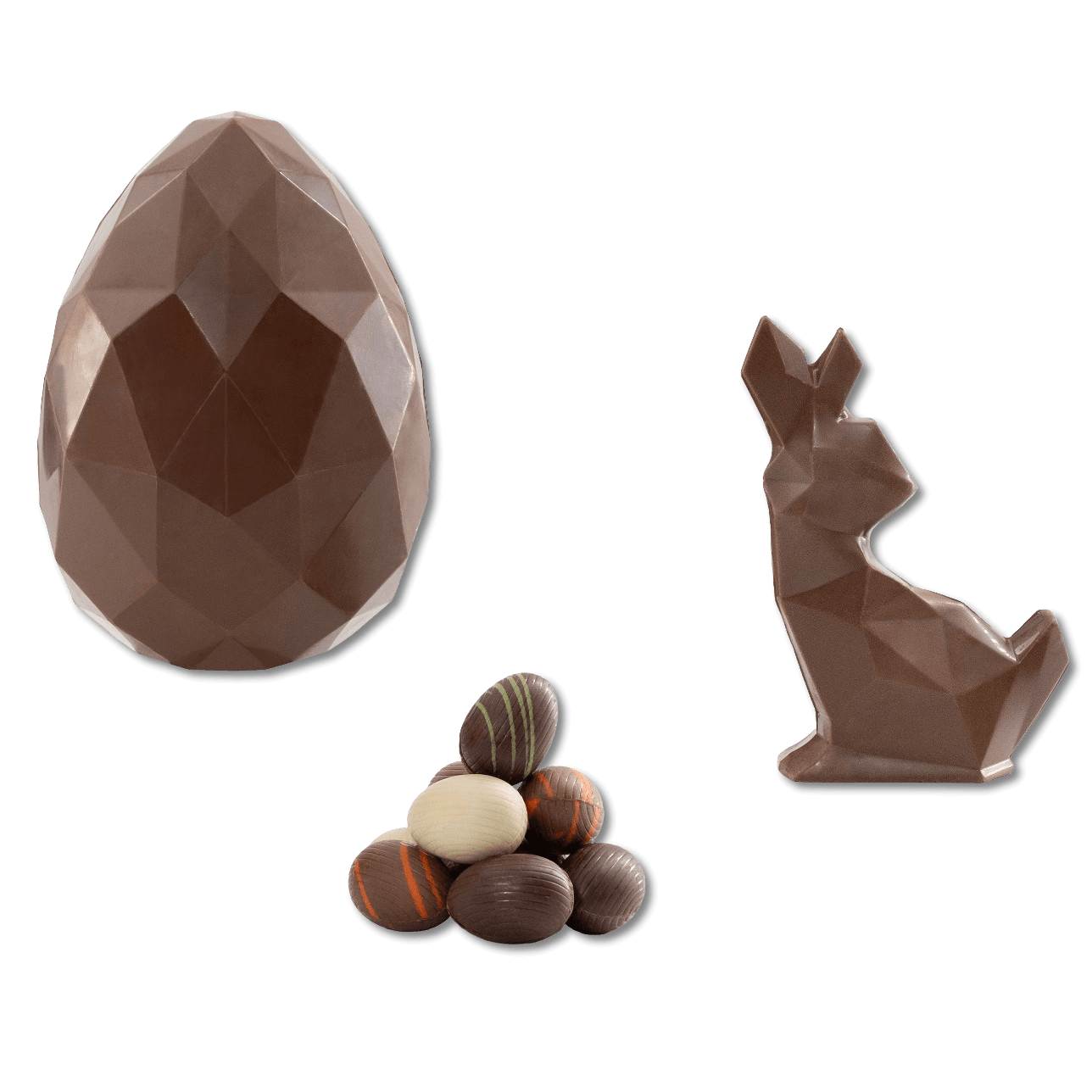 Milk chocolate diamond Easter egg with small eggs and a bunny inside 220g 5407008471620 The Belgian Chocolate Makers