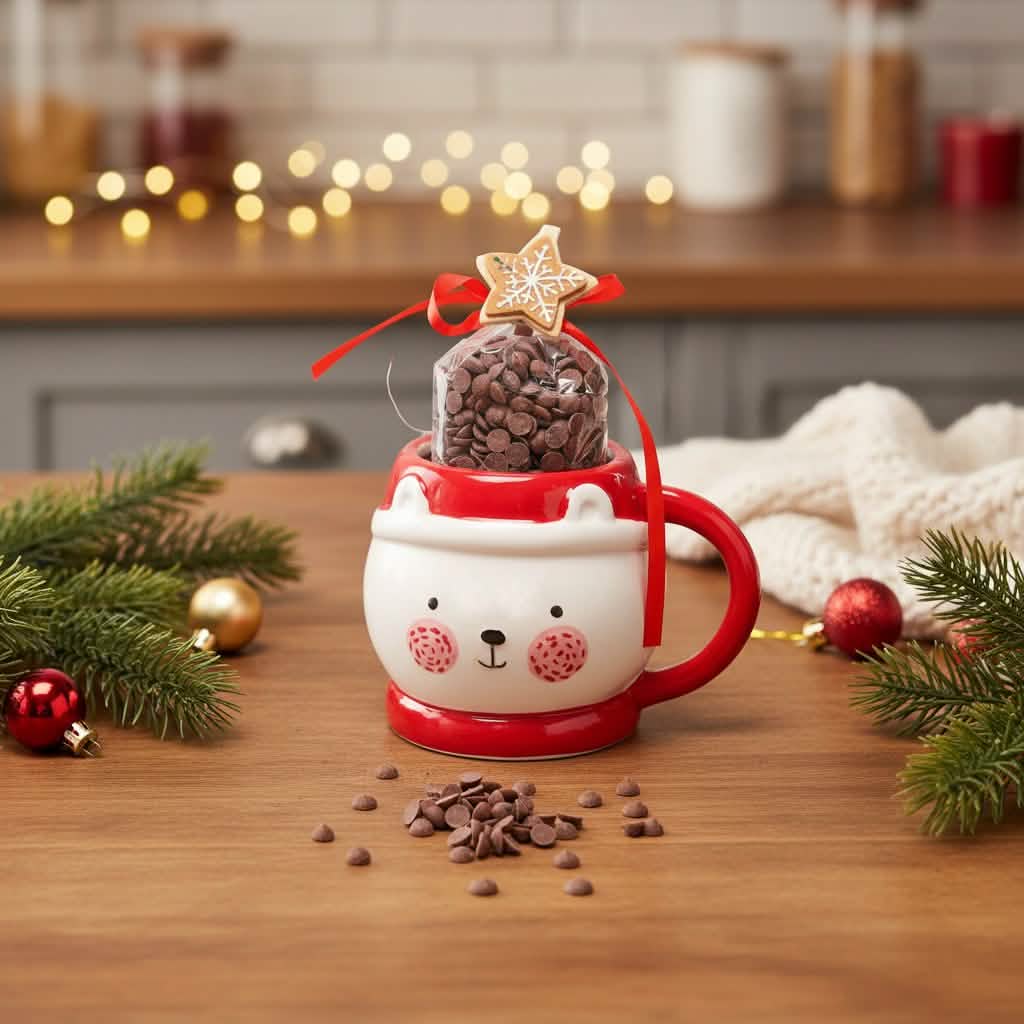 Milk chocolate drops in a Christmas bear mug 200g 5407008477813 The Belgian Chocolate Makers