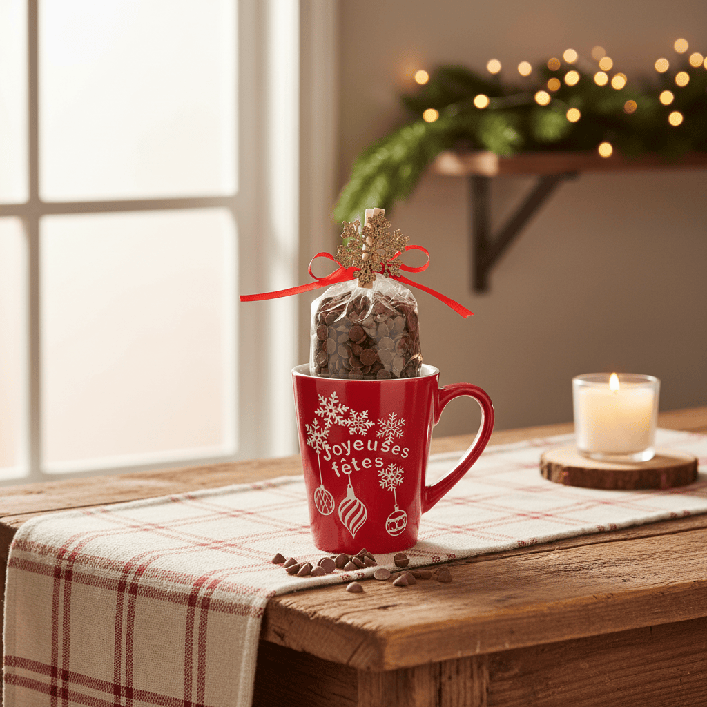 Milk chocolate drops in a festive mug 200g 5407008474812 The Belgian Chocolate Makers