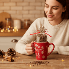 Milk chocolate drops in a festive mug 200g 5407008474812 The Belgian Chocolate Makers