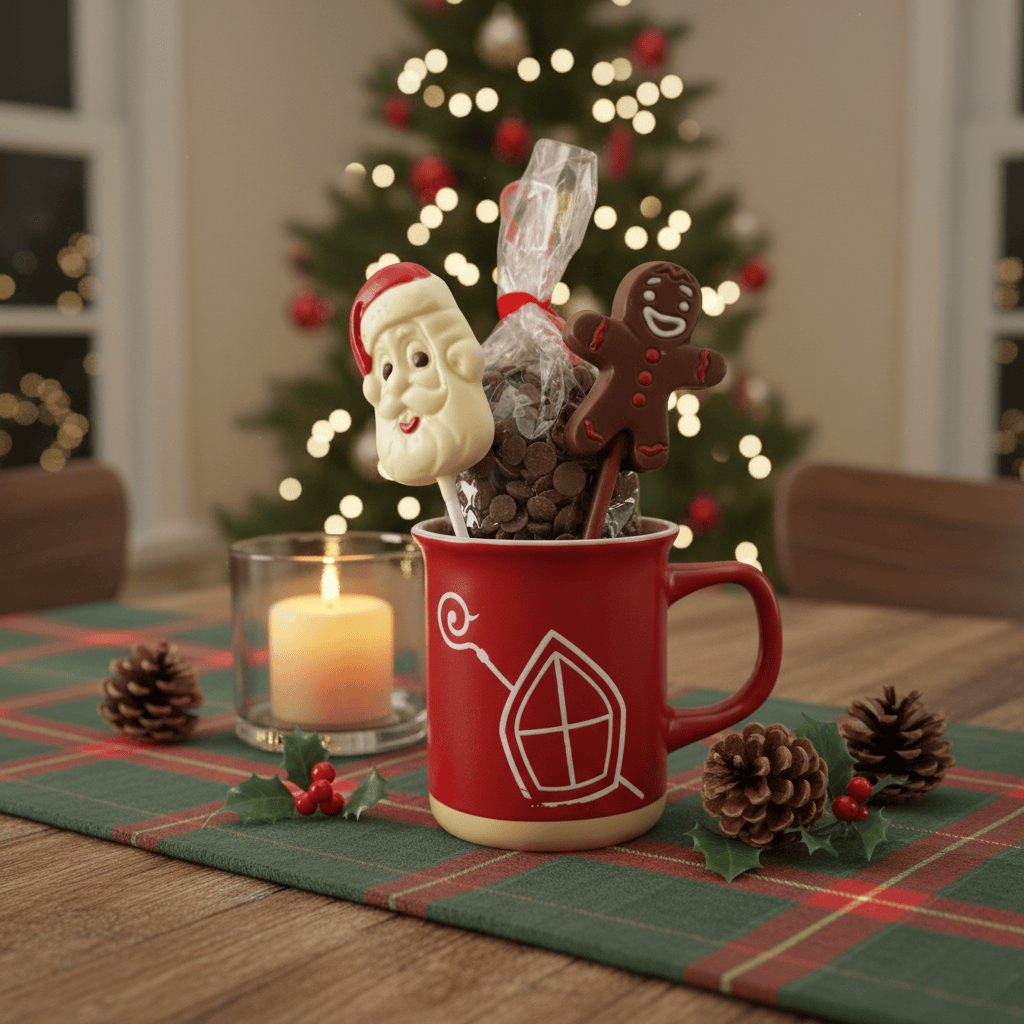 Milk chocolate drops in Saint Nicholas mug 200g 5407008477752 The Belgian Chocolate Makers