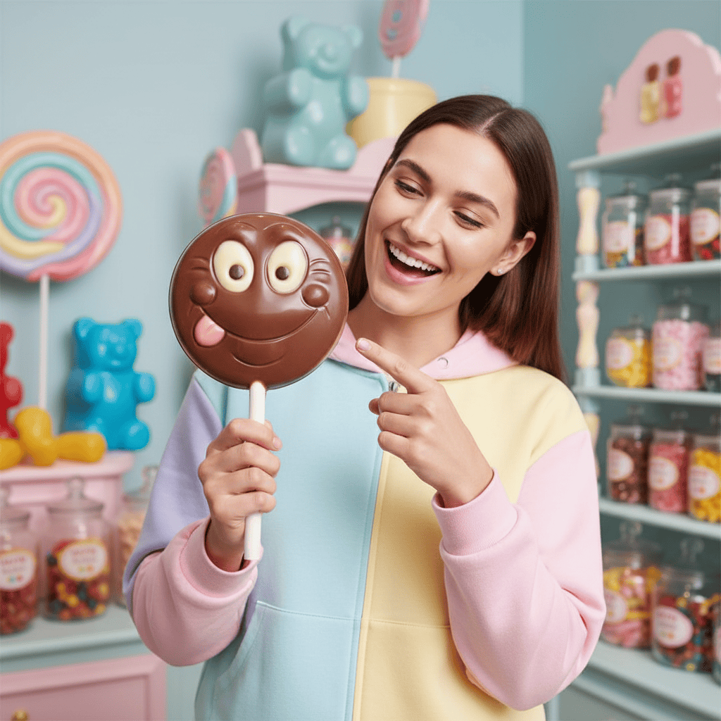 Milk chocolate lollipop smiley 20g 5407008472481 The Belgian Chocolate Makers