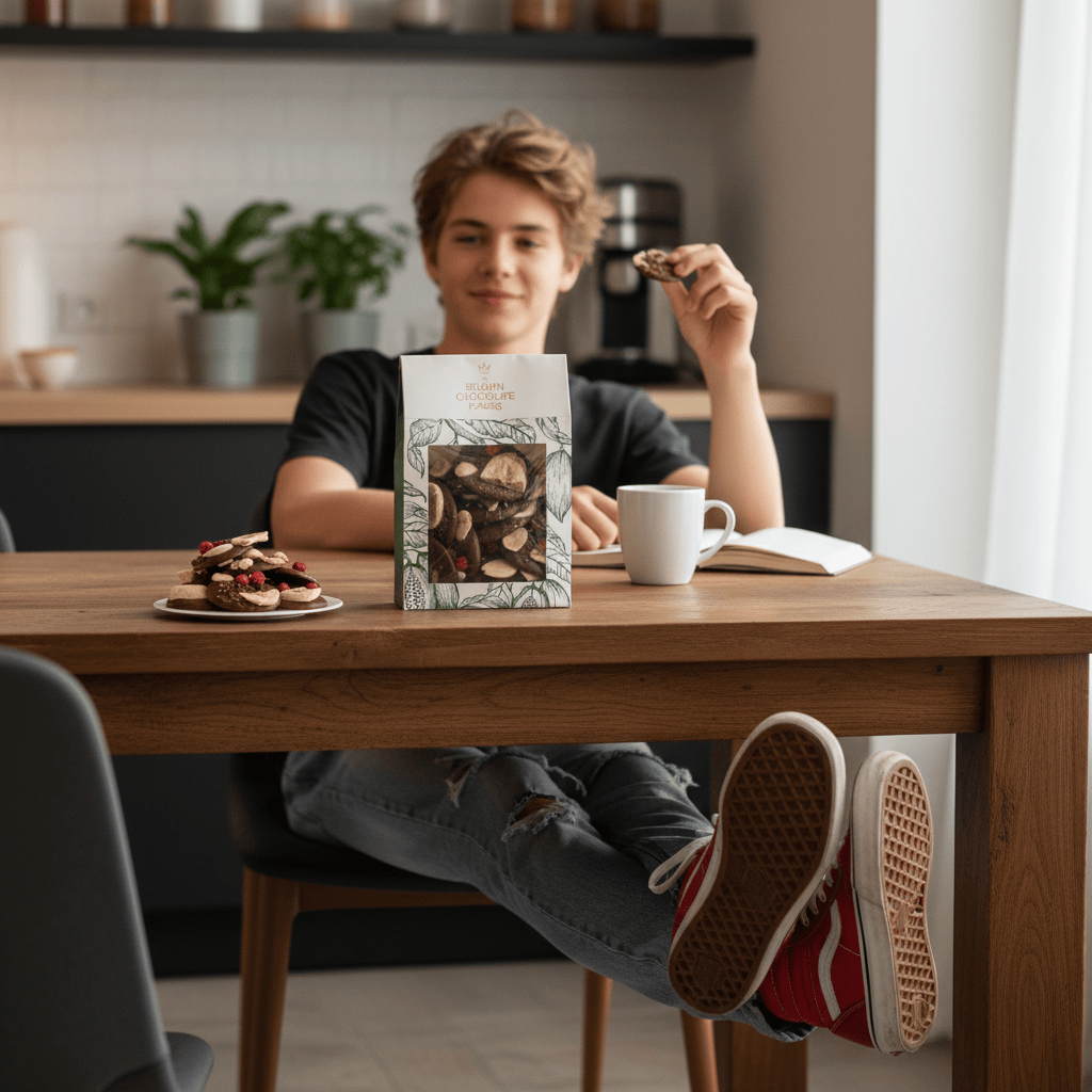 Milk chocolate mendiants with banana, almond, red currants and cacao nibs chunks 5407008470302 The Belgian Chocolate Makers