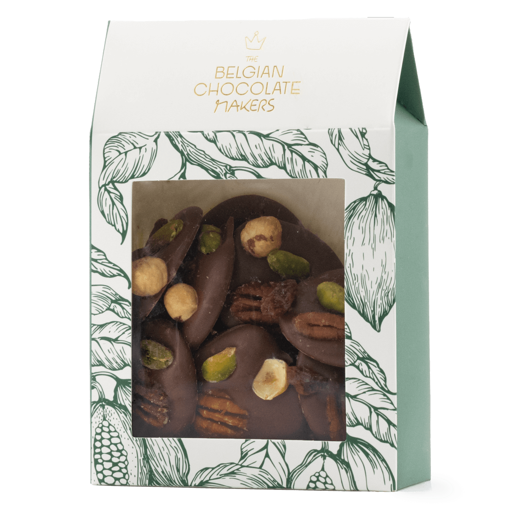 Milk chocolate mendiants with pecan, pistachio, raisin and hazelnut chunks 5407008470319 The Belgian Chocolate Makers