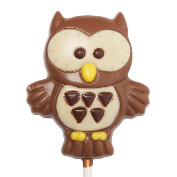 Milk chocolate owl lollipop 20g 5407008472405 The Belgian Chocolate Makers