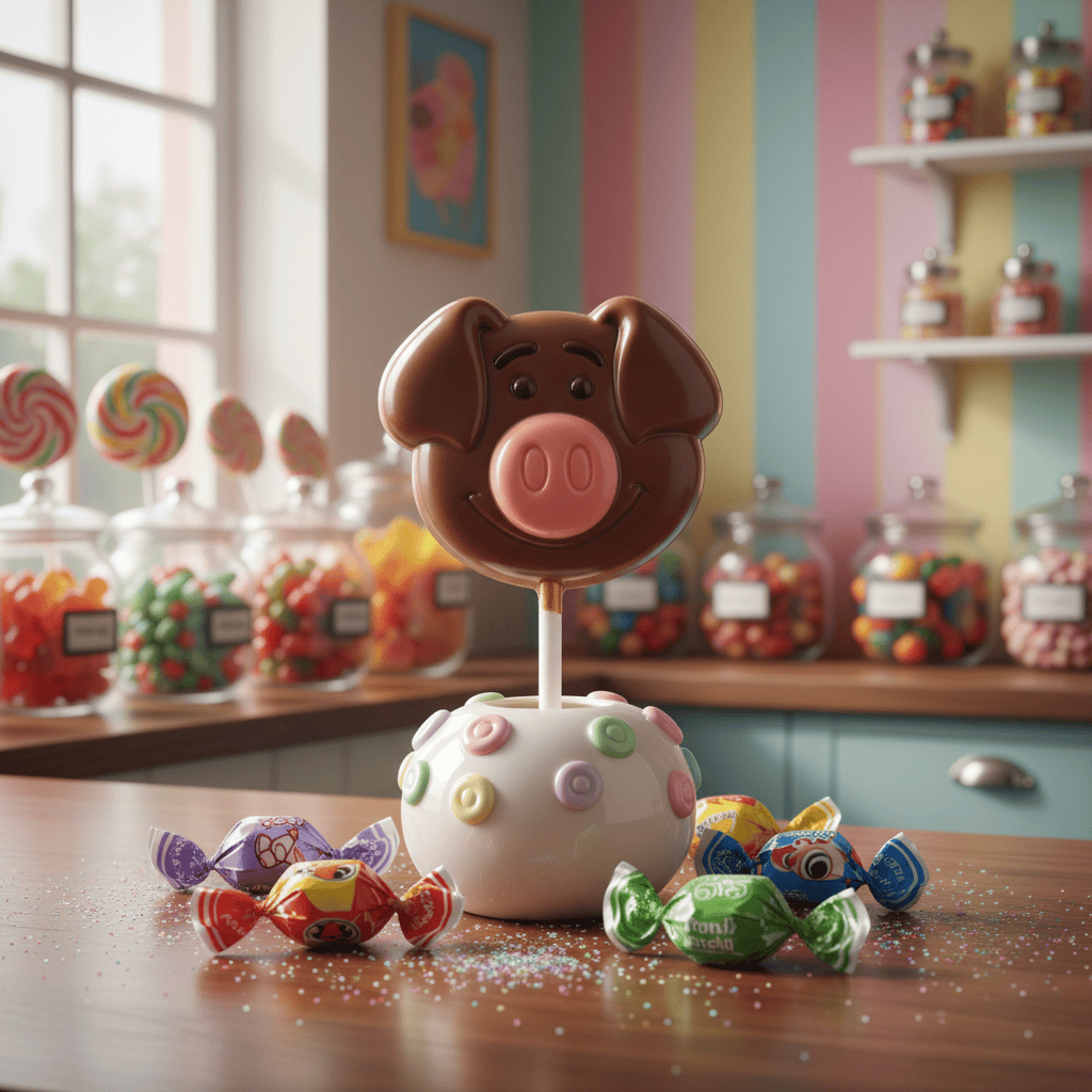 Milk chocolate pig lollipop 20g 5407008476403 The Belgian Chocolate Makers