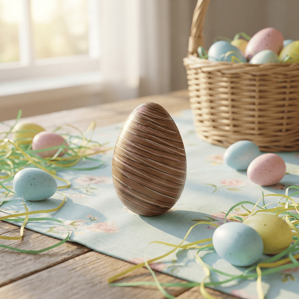 Milk chocolate stripped Easter egg 200g 5407008471668 The Belgian Chocolate Makers