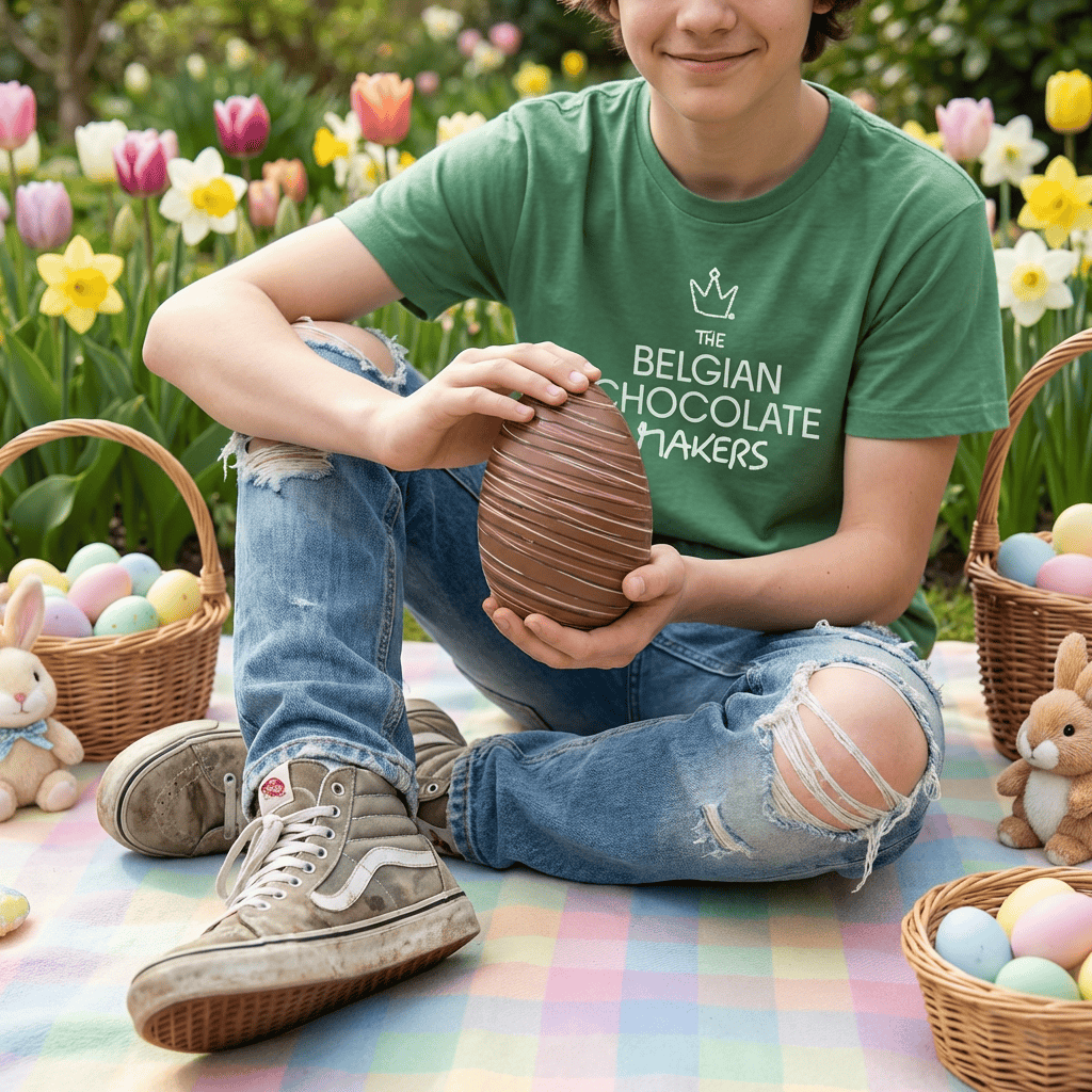 Milk chocolate stripped Easter egg 200g 5407008471668 The Belgian Chocolate Makers