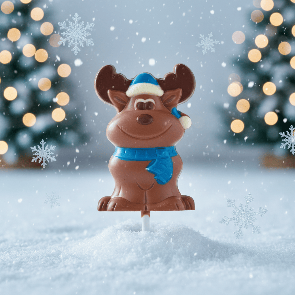 Milk chocolate winter reindeer lollipop 20g 5407008477097 The Belgian Chocolate Makers
