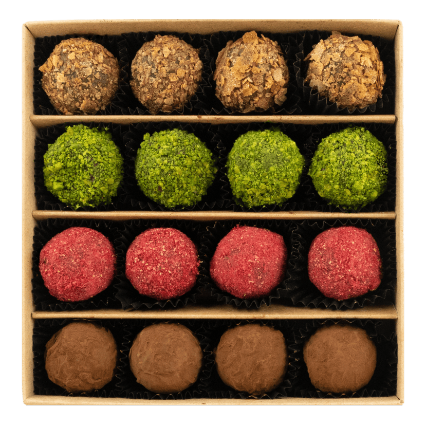 Mix of autumn Belgian truffles in a brown gift box 5407008474324 The Belgian Chocolate Makers