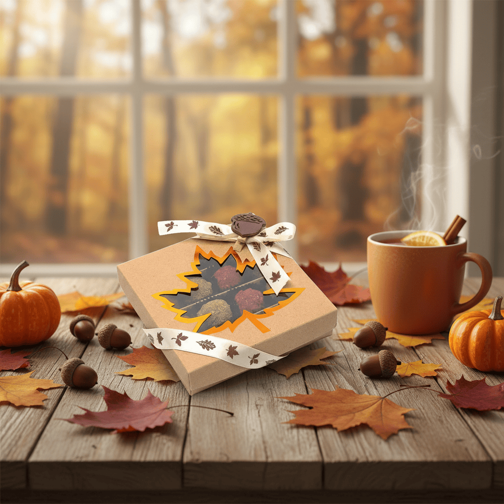 Mix of autumn Belgian truffles in a brown gift box 5407008474324 The Belgian Chocolate Makers