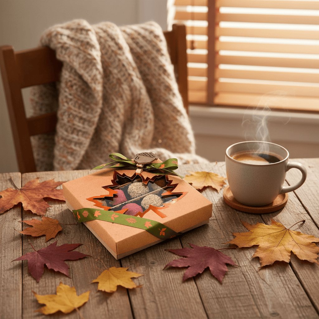 Mix of autumn Belgian truffles in a craft gift box 5407008477585 The Belgian Chocolate Makers