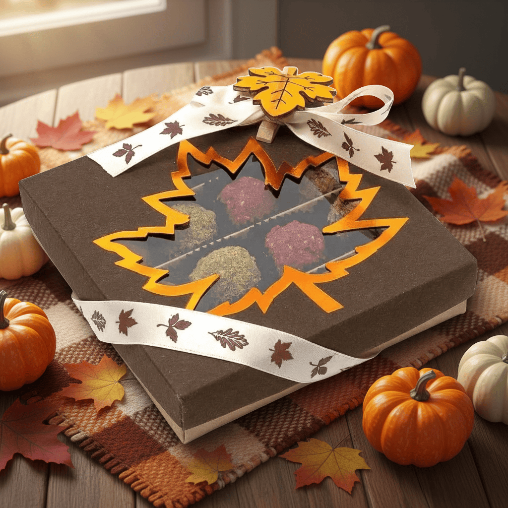 Mix of autumn Belgian truffles in a dark brown gift box 5407008477592 The Belgian Chocolate Makers