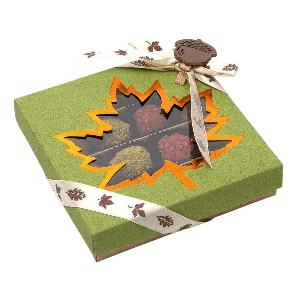 Mix of autumn Belgian truffles in a green gift box 5407008477615 The Belgian Chocolate Makers
