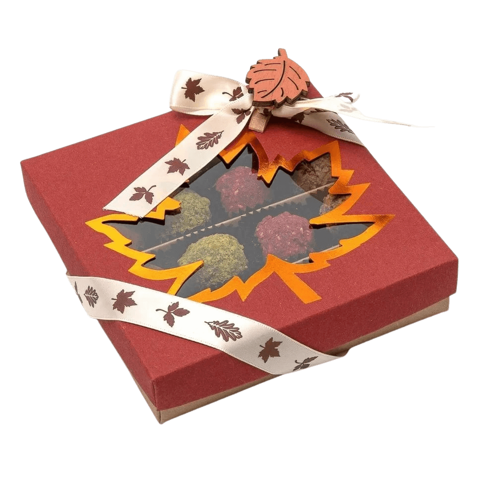 Mix of autumn Belgian truffles in a red gift box 5407008477608 The Belgian Chocolate Makers