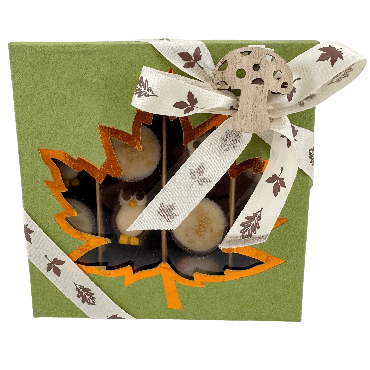 Mix of autumn pralines in a green gift box 5407008477578 The Belgian Chocolate Makers