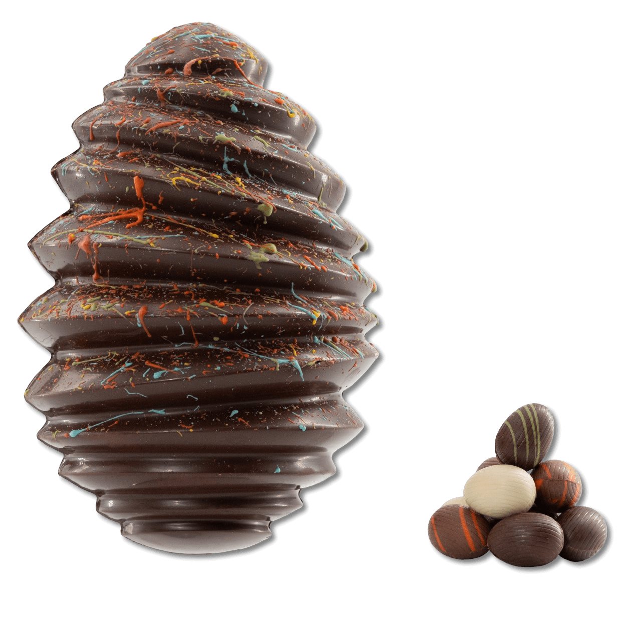 Pagoda dark chocolate Easter egg 400g with mini eggs Inside 5407008475567 The Belgian Chocolate Makers