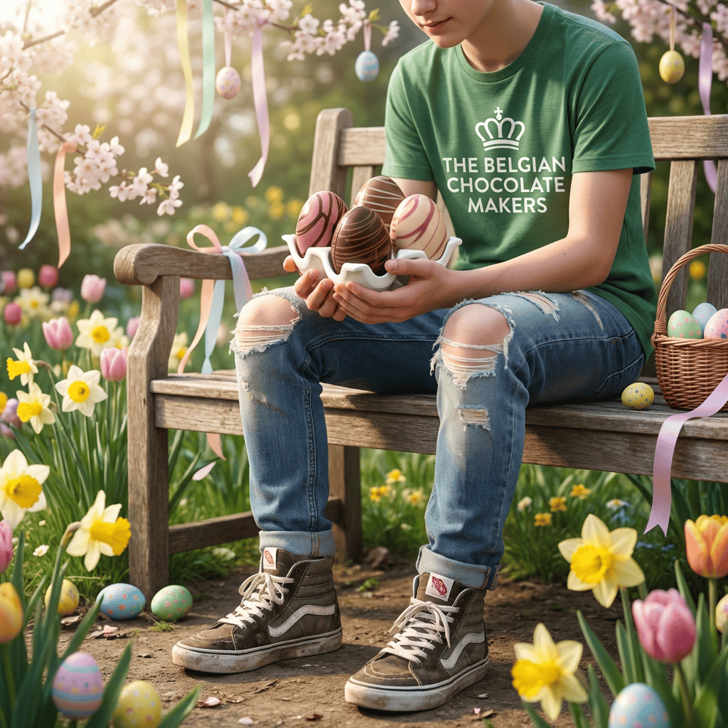 Porcelain egg cup with mini chocolate eggs (4x20g) 5407008477325 The Belgian Chocolate Makers