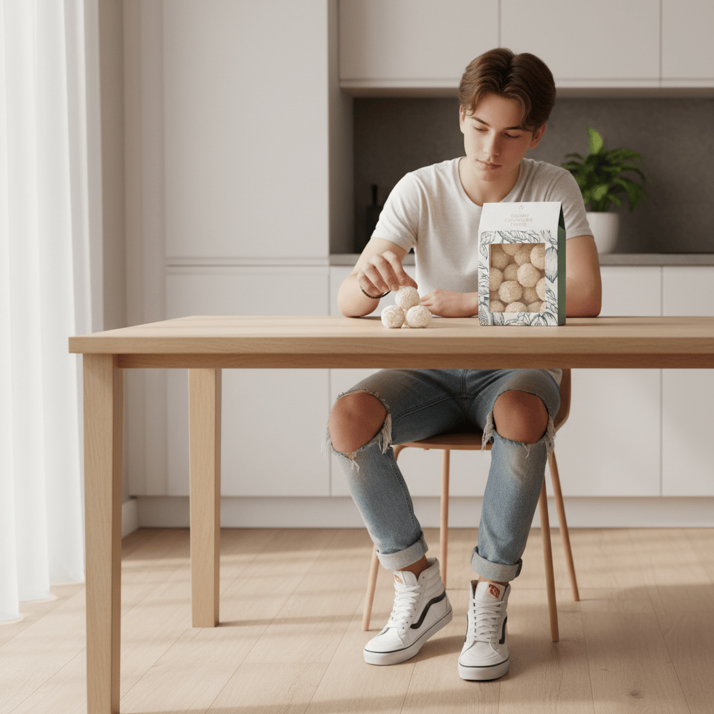 Pouch of Belgian truffles with coconut coating 160g 5407008471095 The Belgian Chocolate Makers