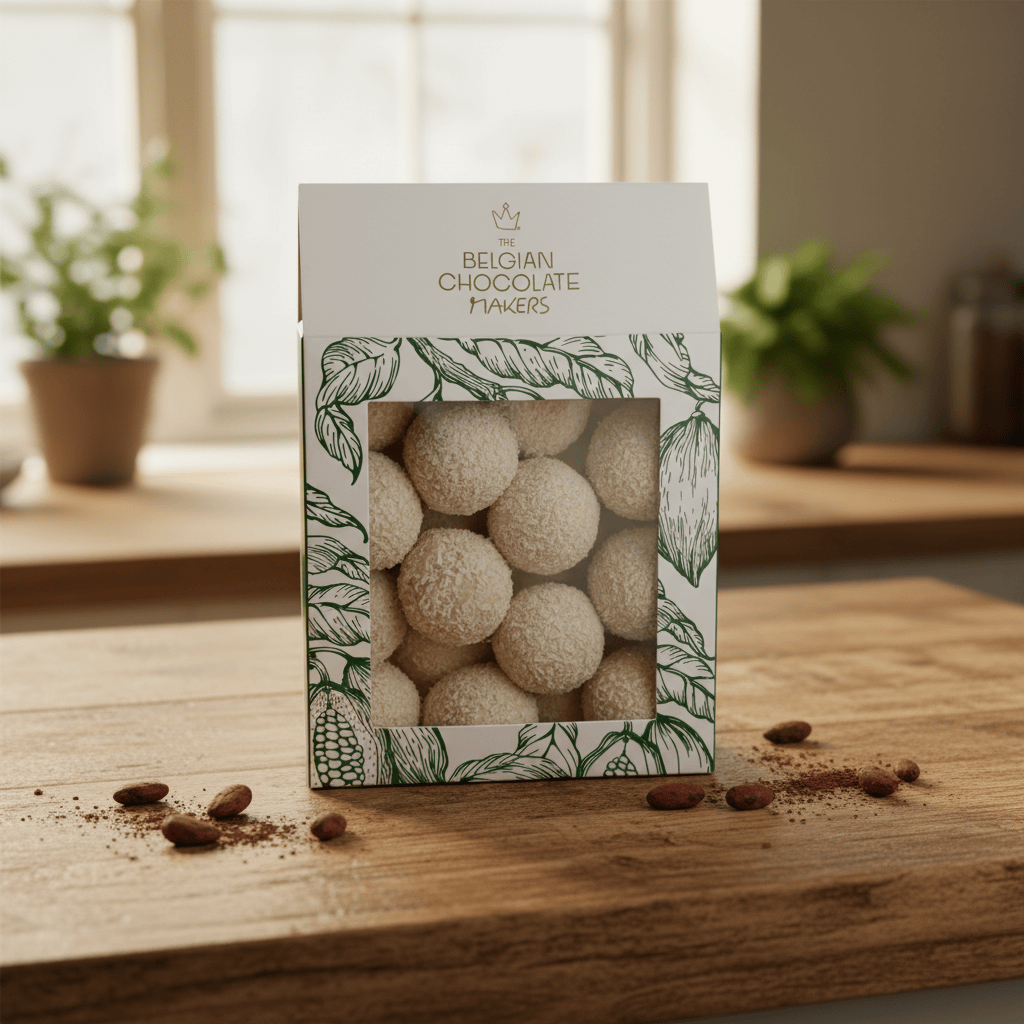 Pouch of Belgian truffles with coconut coating 160g 5407008471095 The Belgian Chocolate Makers