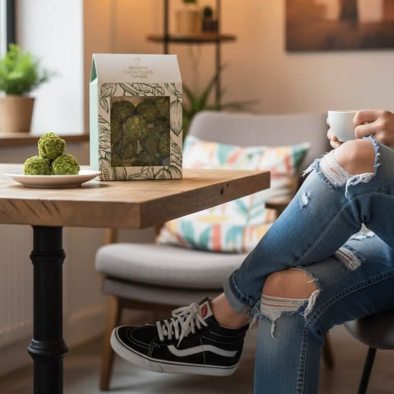 Pouch of Belgian truffles with pistachio coating 160g 5407008471064 The Belgian Chocolate Makers