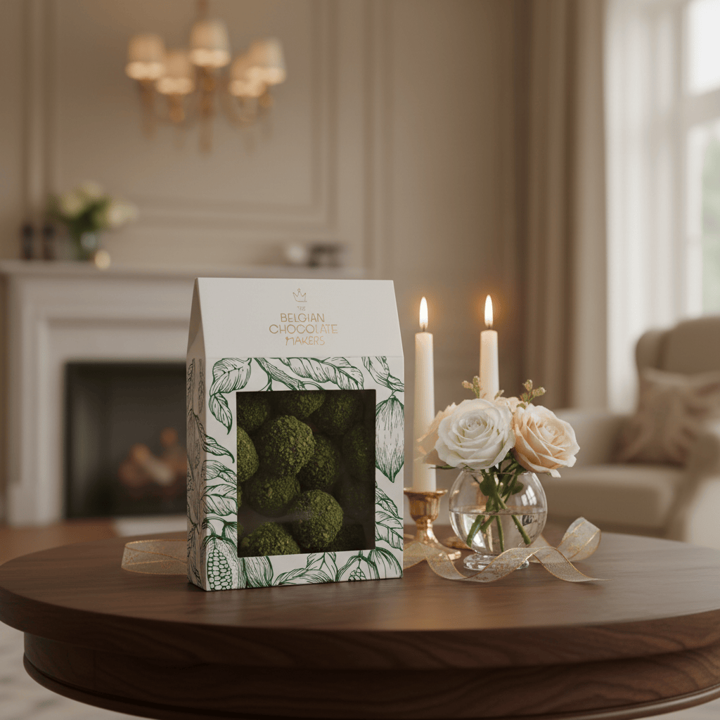 Pouch of Belgian truffles with pistachio coating 160g 5407008471064 The Belgian Chocolate Makers