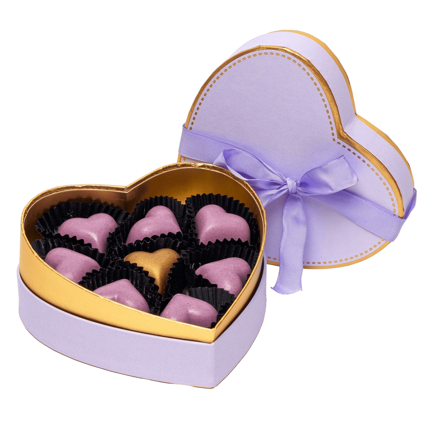 Purple heart box of 9 Belgian pralines 135g 5407008478032 The Belgian Chocolate Makers