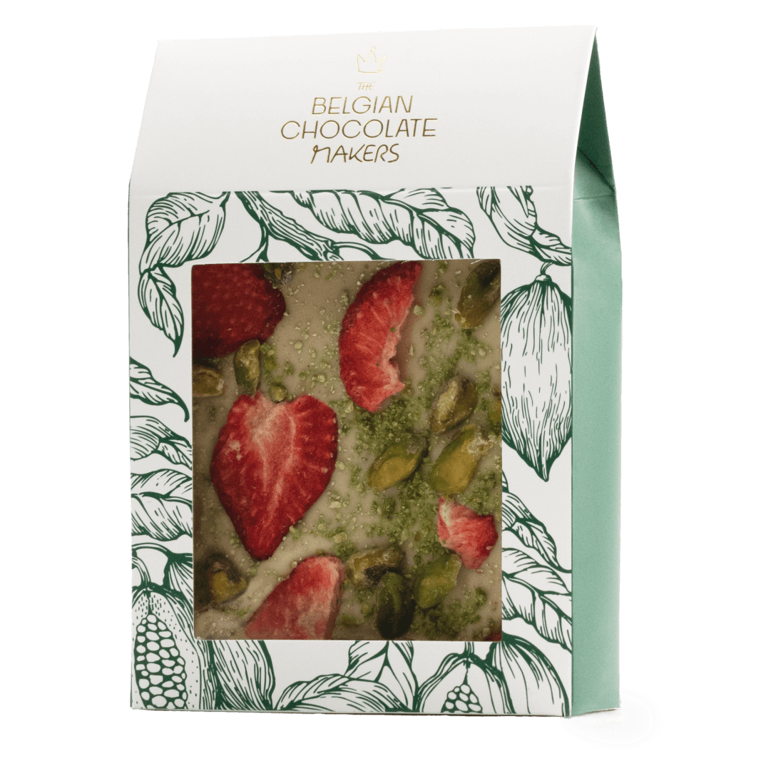 White chocolate broken bars with strawberries and pistachios 5407008479152 The Belgian Chocolate Makers