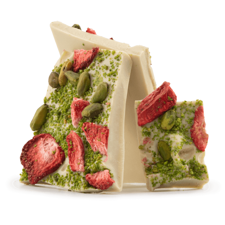 White chocolate broken bars with strawberries and pistachios 5407008479152 The Belgian Chocolate Makers