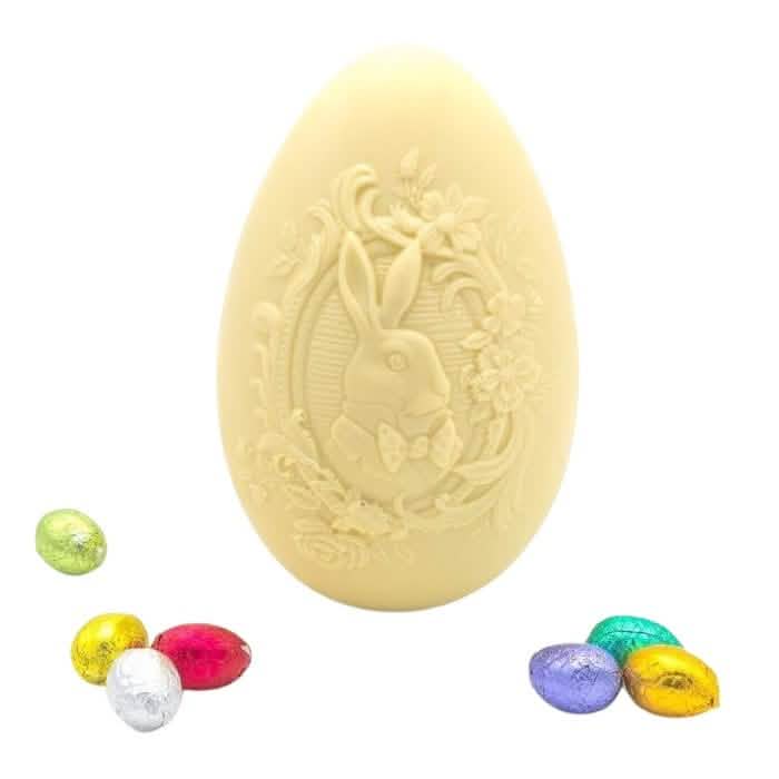 White chocolate bunny easter egg with 5 small eggs inside 5407008471590 The Belgian Chocolate Makers