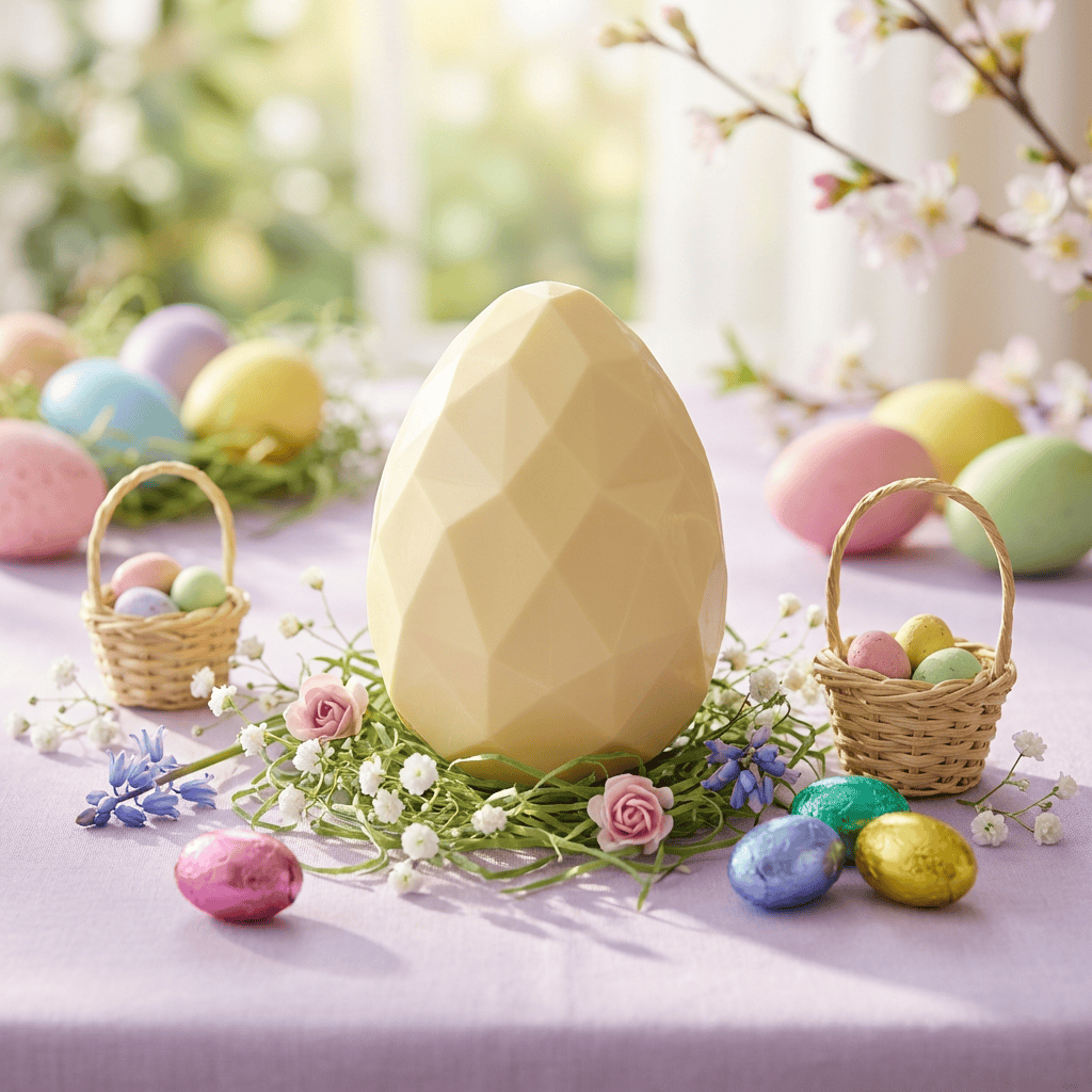 White chocolate diamond Easter egg with small eggs inside 300g 5407008475550 The Belgian Chocolate Makers