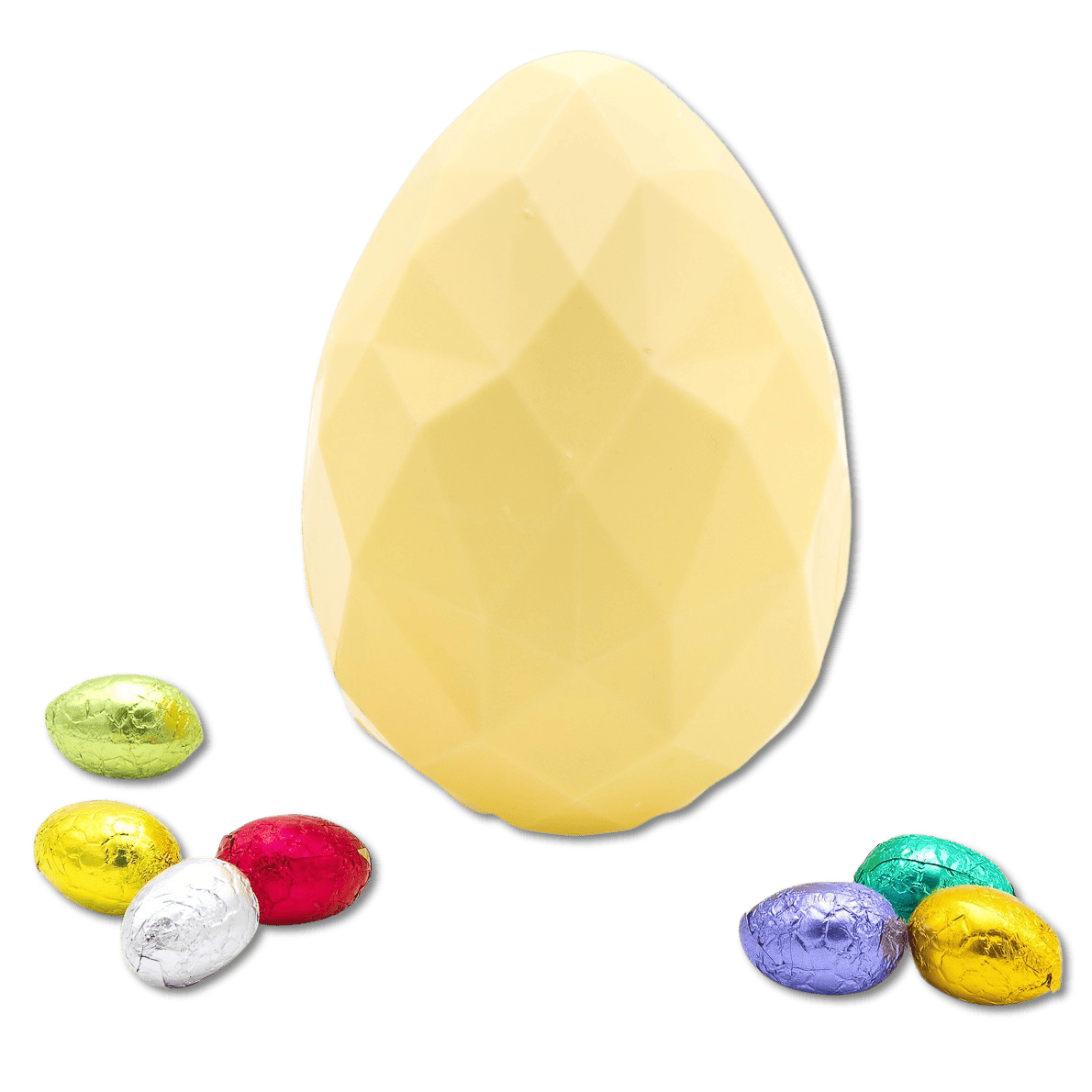 White chocolate diamond Easter egg with small eggs inside 300g 5407008475550 The Belgian Chocolate Makers