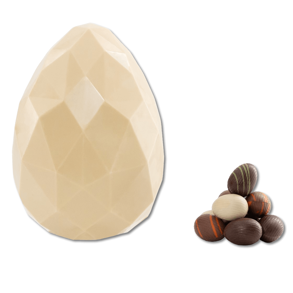 White chocolate diamond Easter egg with small eggs inside 300g 5407008475550 The Belgian Chocolate Makers