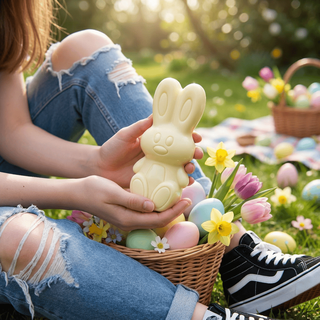 White chocolate Easter bunny 150g 5407008472092 The Belgian Chocolate Makers