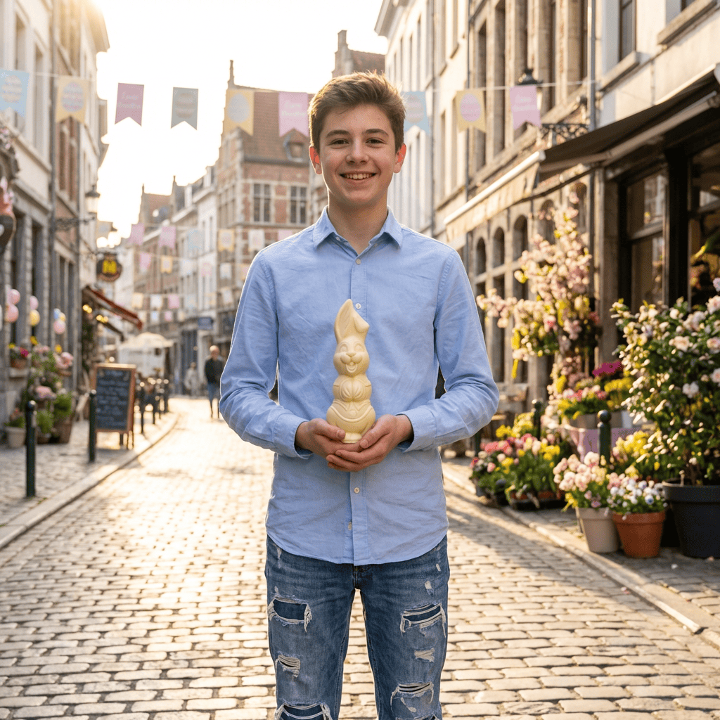 White chocolate Easter bunny 400g 5407008472108 The Belgian Chocolate Makers