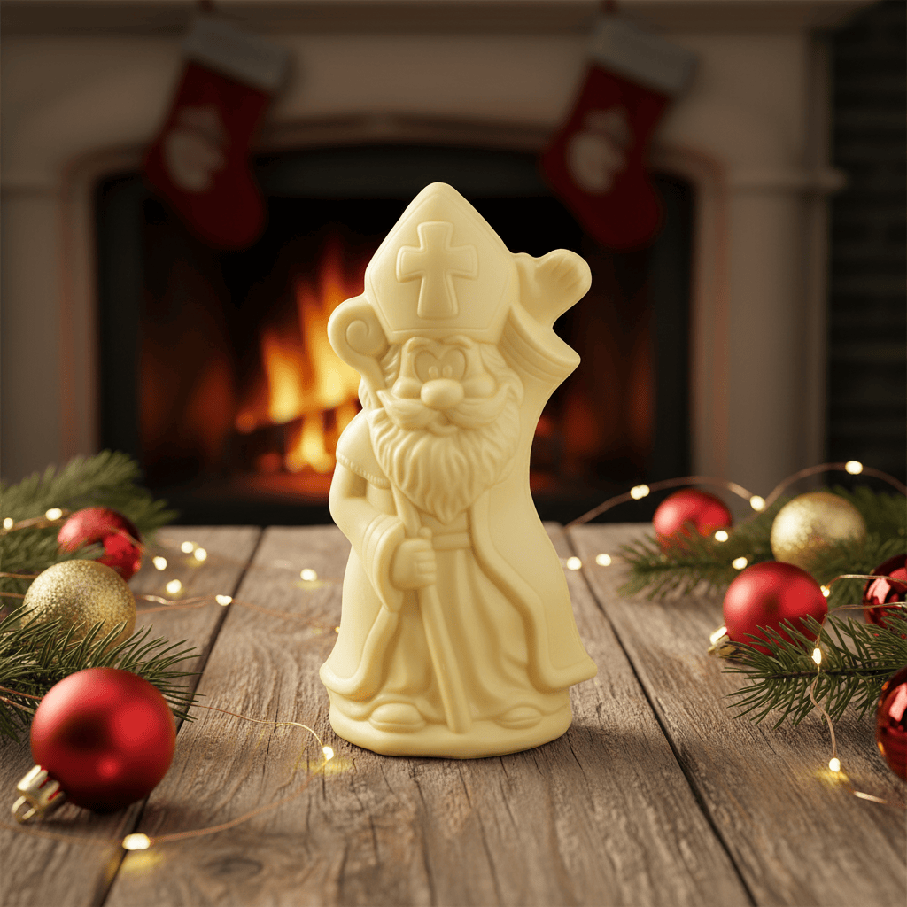 White chocolate Saint Nicholas with sceptre 250g 5407008471378 The Belgian Chocolate Makers