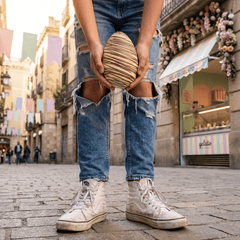 White chocolate stripped Easter egg 200g with mini eggs inside 5407008471675 The Belgian Chocolate Makers