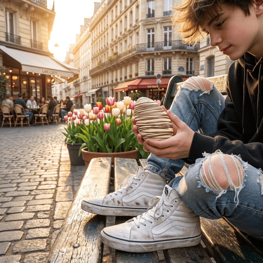 White chocolate stripped Easter egg 200g with mini eggs inside 5407008471675 The Belgian Chocolate Makers