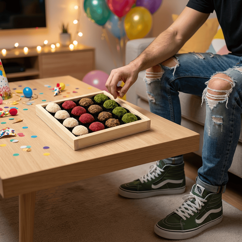 Wooden gift box with 16 truffles 5407008476847 The Belgian Chocolate Makers